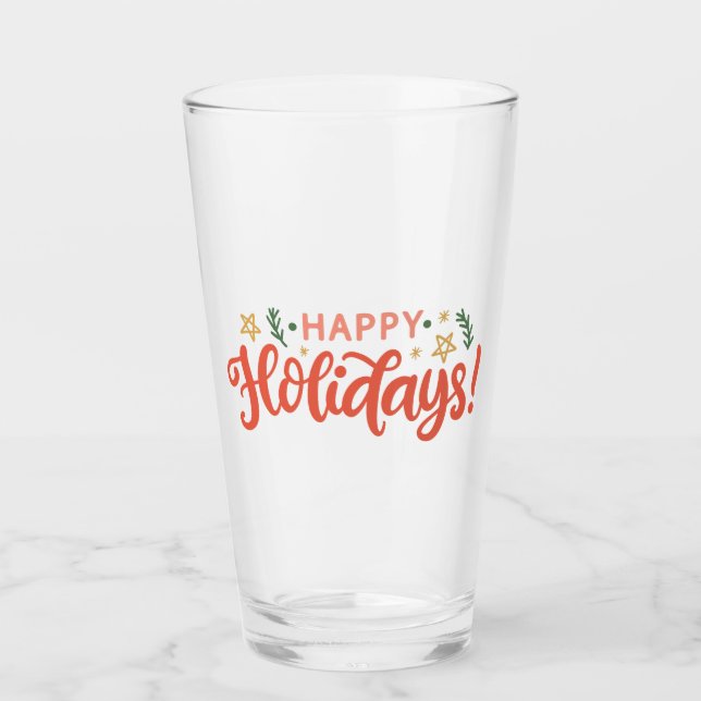 Festive Happy Holidays Design Glass (Front)
