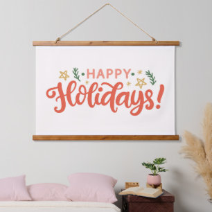 Festive Happy Holidays Design Hanging Tapestry