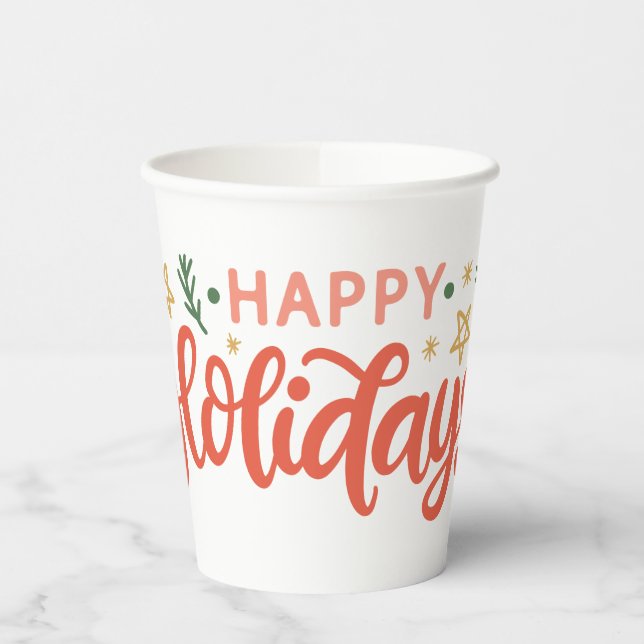 Festive Happy Holidays Design Paper Cups (Left)