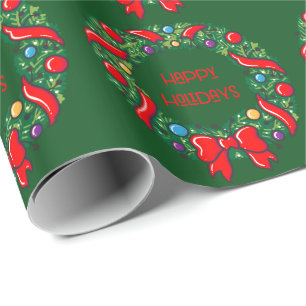 Festive Happy Holidays with Whimsical Reef Modern Wrapping Paper