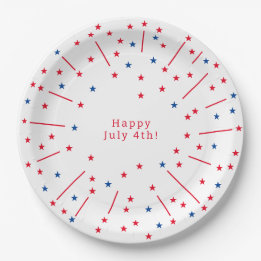 Festive Happy July 4th Fireworks and Stars Party Paper Plate