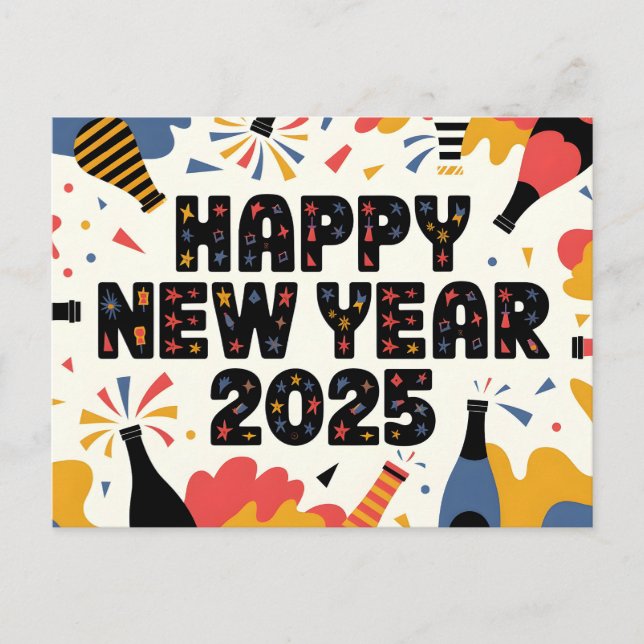 Festive Happy New Year 2025 Graphic Holiday Postcard (Front)