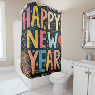 Festive Happy New Year Chalk Work Shower Curtain