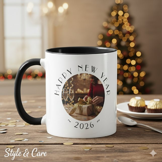 Festive Happy New Year Custom Photo Text Party Mug (Festive Happy New Year Custom Photo Text Party Mug)