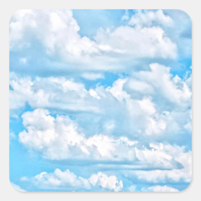 Festive Happy Sunny Clouds Background Square Sticker (Front)