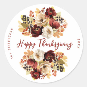 Festive Happy Thanksgiving Autumn Floral Classic Round Sticker
