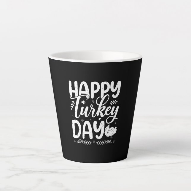 Festive "Happy Turkey Day" Autumn Typography Latte Mug (Front)