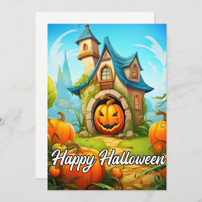 Festive Haunted House | Happy Halloween Holiday Card (Front/Back)