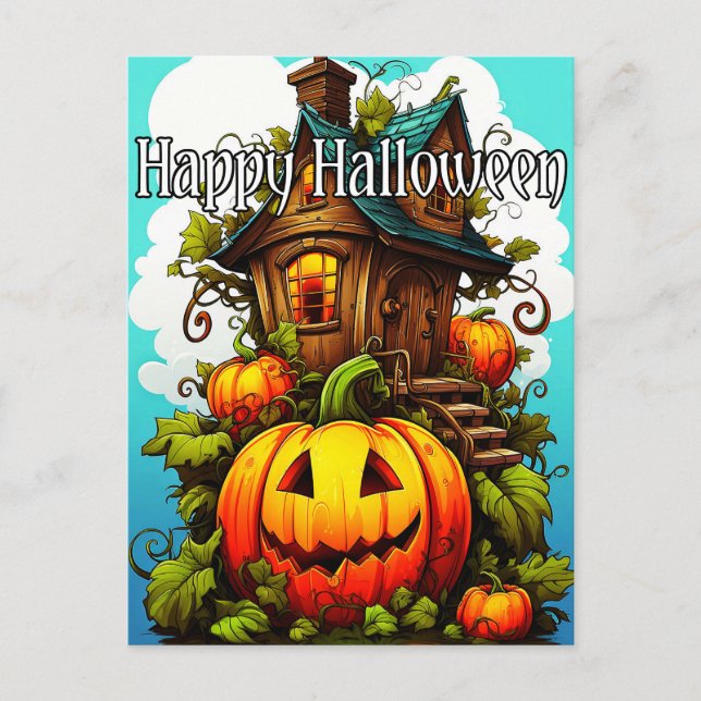 Festive Haunted House | Happy Halloween Postcard (Front)