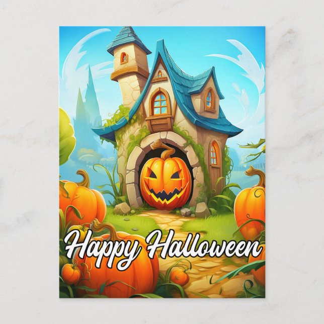 Festive Haunted House | Happy Halloween Postcard (Front)