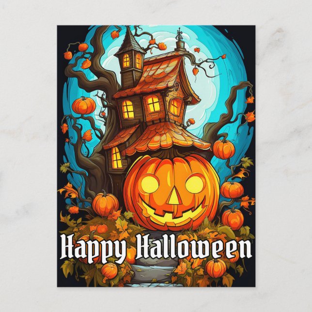 Festive Haunted Treehouse | Happy Halloween Postcard (Front)
