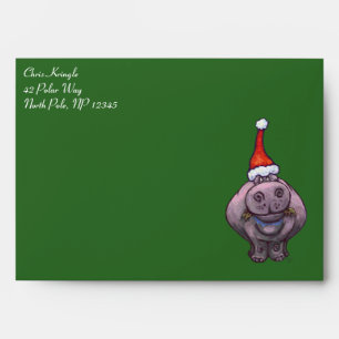 Festive Heads and Tails Hippo On Green Envelope