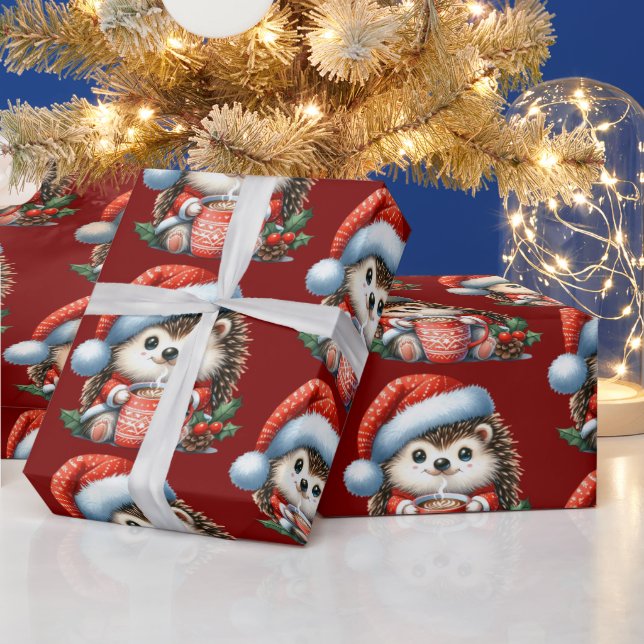 Festive Hedgehog, Cute Holiday, Christmas Wrapping Paper (Holidays)