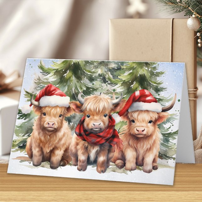 Festive Highland Cow Farm Animal Merry Christmas Holiday Card (Creator Uploaded)