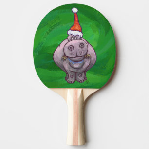 Festive Hippo On Green Ping Pong Paddle