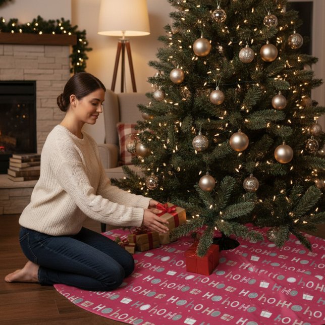 Festive Ho Ho Ho Chic Christmas Holiday Brushed Polyester Tree Skirt (Creator Uploaded)