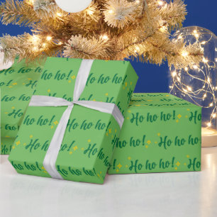 Festive Ho Ho Ho Christmas Gift Green Seamless Wrapping Paper