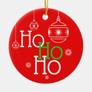 Festive Ho Ho Ho Typography/Custom Message Ceramic Tree Decoration