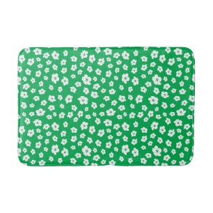 Festive Holiay Christmas Green White Hibiscus Flow Bath Mat