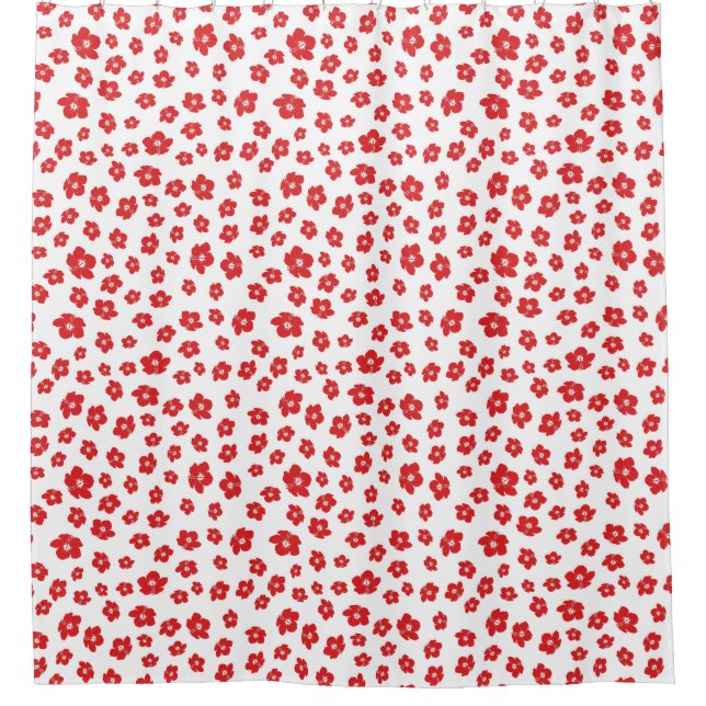 Festive Holiay Christmas Red Hibiscus Flowers Flor Shower Curtain (Front)
