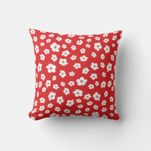 Festive Holiay Christmas Red White Hibiscus Flower Cushion