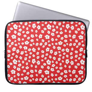 Festive Holiay Christmas Red White Hibiscus Flower Laptop Sleeve