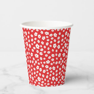 Festive Holiay Christmas Red White Hibiscus Flower Paper Cups