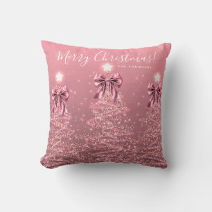 Festive Holiday Blush Pink Christmas Trees Name Cushion
