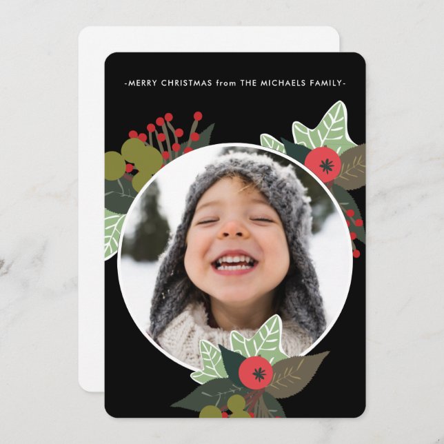 Festive Holiday Botanical Circle Photo Christmas (Front/Back)