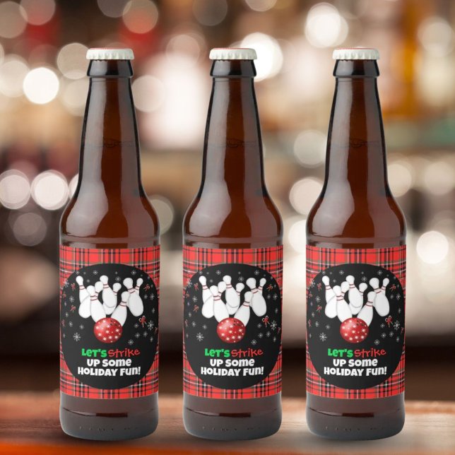 Festive Holiday Bowling  Beer Bottle Label (Creator Uploaded)