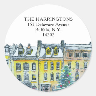 Festive Holiday Brownstone Elegant Return Address Classic Round Sticker