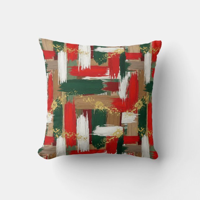 Festive holiday brush plaid  cushion (Front)