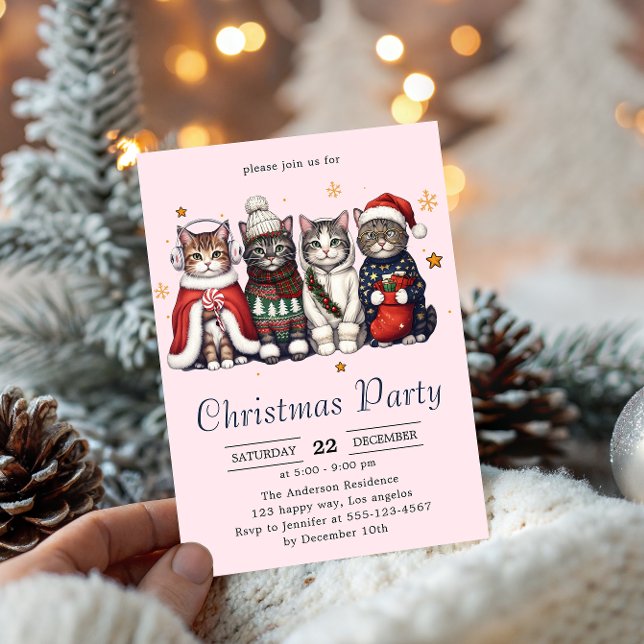 Festive Holiday Cat | Cute Christmas Cats Party   Invitation (Creator Uploaded)