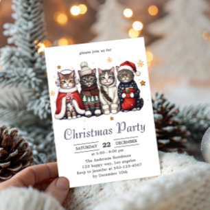  Festive Holiday Cat   Cute Christmas Cats Party   Invitation