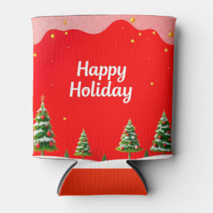 Festive Holiday Celebration with Christmas Trees Can Cooler