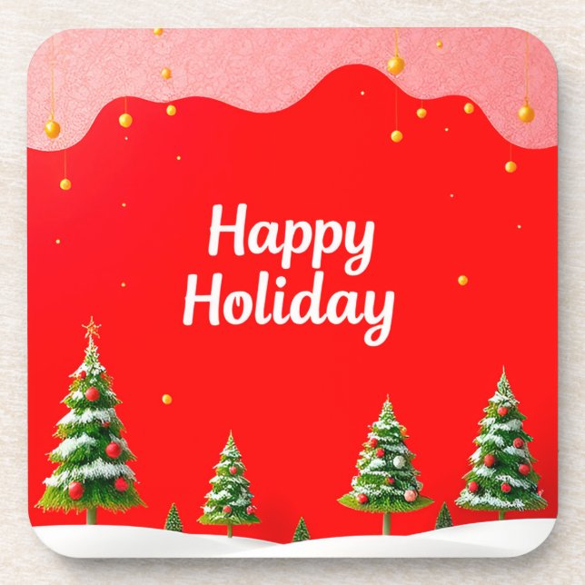 Festive Holiday Celebration with Christmas Trees Coaster (Front)