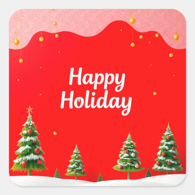 Festive Holiday Celebration with Christmas Trees Square Sticker (Front)