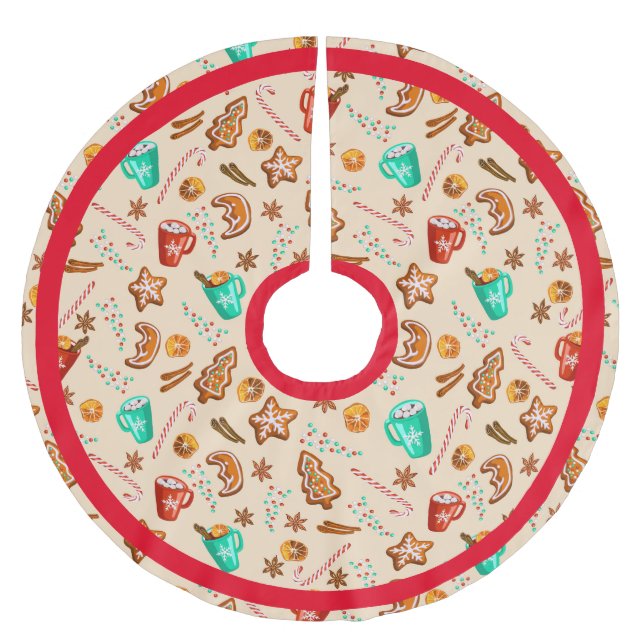 Festive Holiday Cheer Hot Cocoa and Cookies Brushed Polyester Tree Skirt (Front)