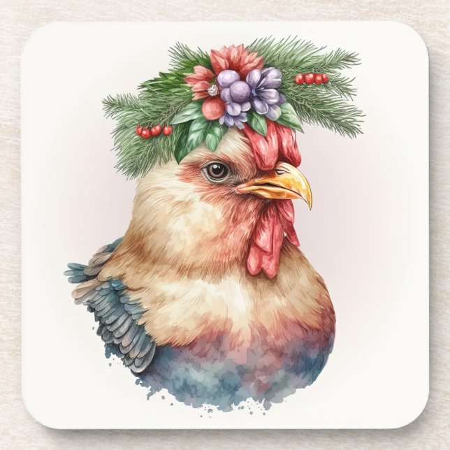 Festive Holiday / Christmas Chicken Coasters (Front)