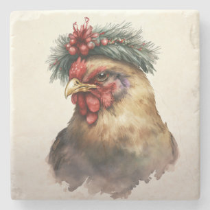 Festive Holiday / Christmas Chicken Stone Coaster