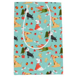 Festive Holiday Christmas Dogs Medium Gift Bag