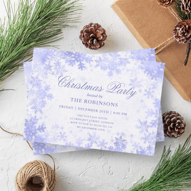 Festive Holiday Christmas Navy Blue Snowflakes Invitation (Festive Holiday Christmas Navy Blue Snowflakes Invitation)