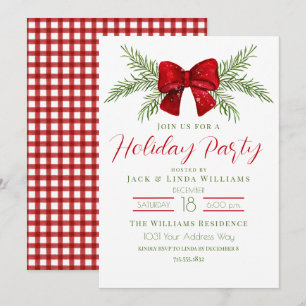 Festive Holiday Christmas Party Bow Invitation