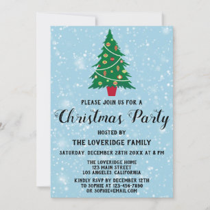 Festive Holiday Christmas Party Tree Blue Snow Invitation