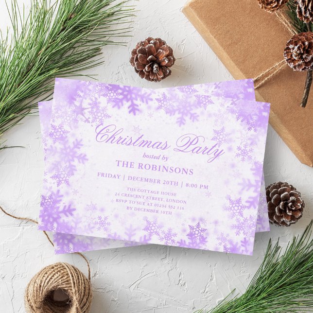 Festive Holiday Christmas Purple Snowflakes Invitation (Festive Holiday Christmas Purple Snowflakes Invitation)