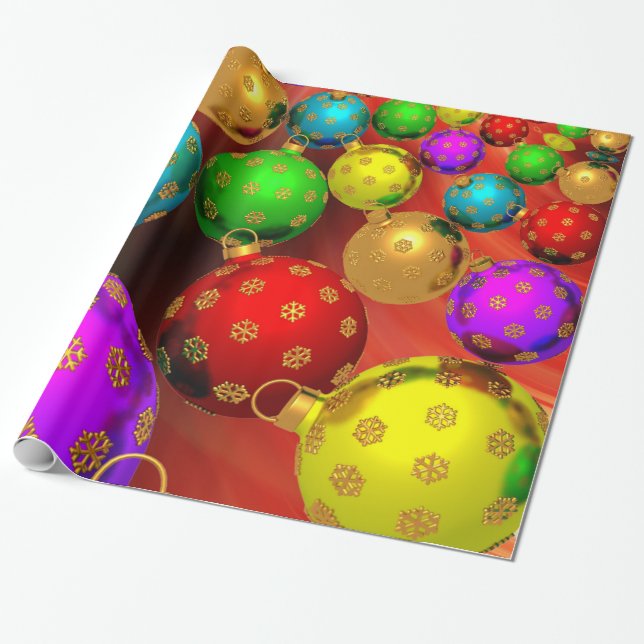 Festive Holiday Christmas Tree Ornaments Design Wrapping Paper (Unrolled)