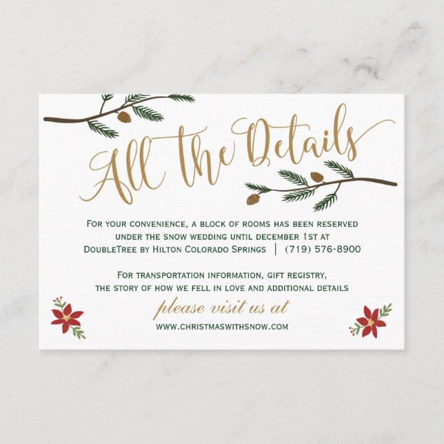 Festive Holiday Christmas Wedding Detail Card (Front)