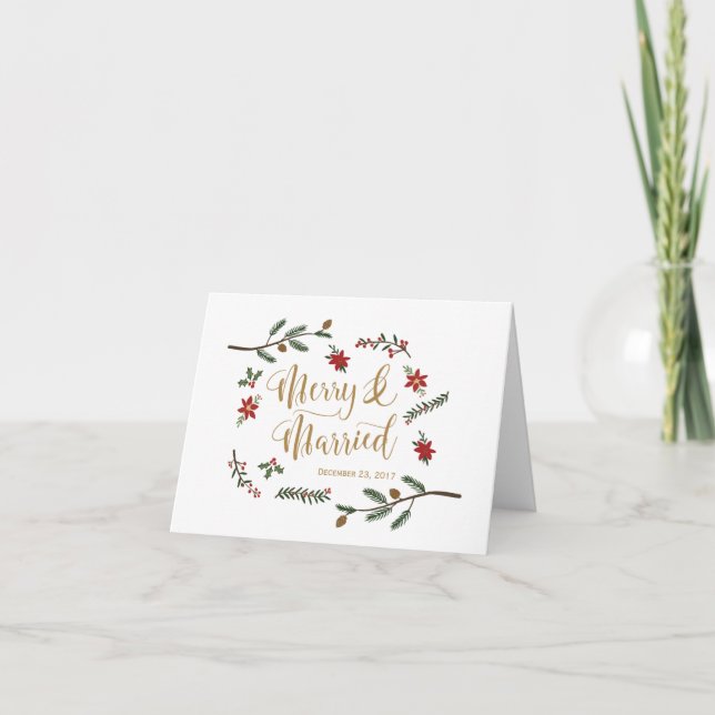 Festive Holiday Christmas Wedding Thank You Card (Front)