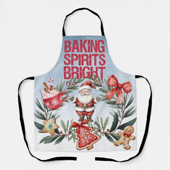 Festive Holiday Cookies & Santa Kitchen Apron (Front)