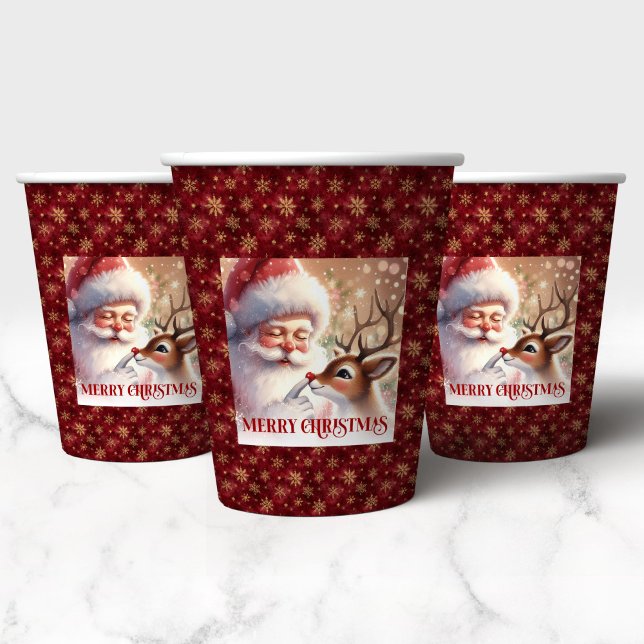 Festive Holiday Cups with Santa Claus and Rudolph  (Festive Holiday Cups with Santa Claus and Rudolph Art)